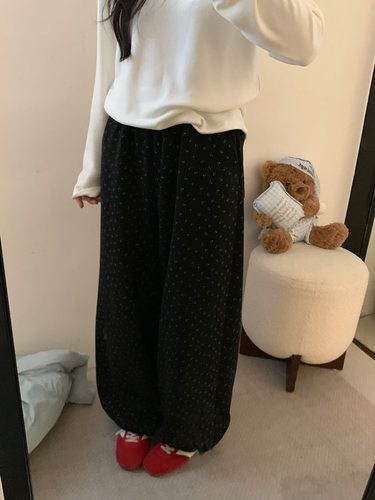 Dumpling 2025冬季新款韩系简约百搭松紧腰加绒碎花休闲裤