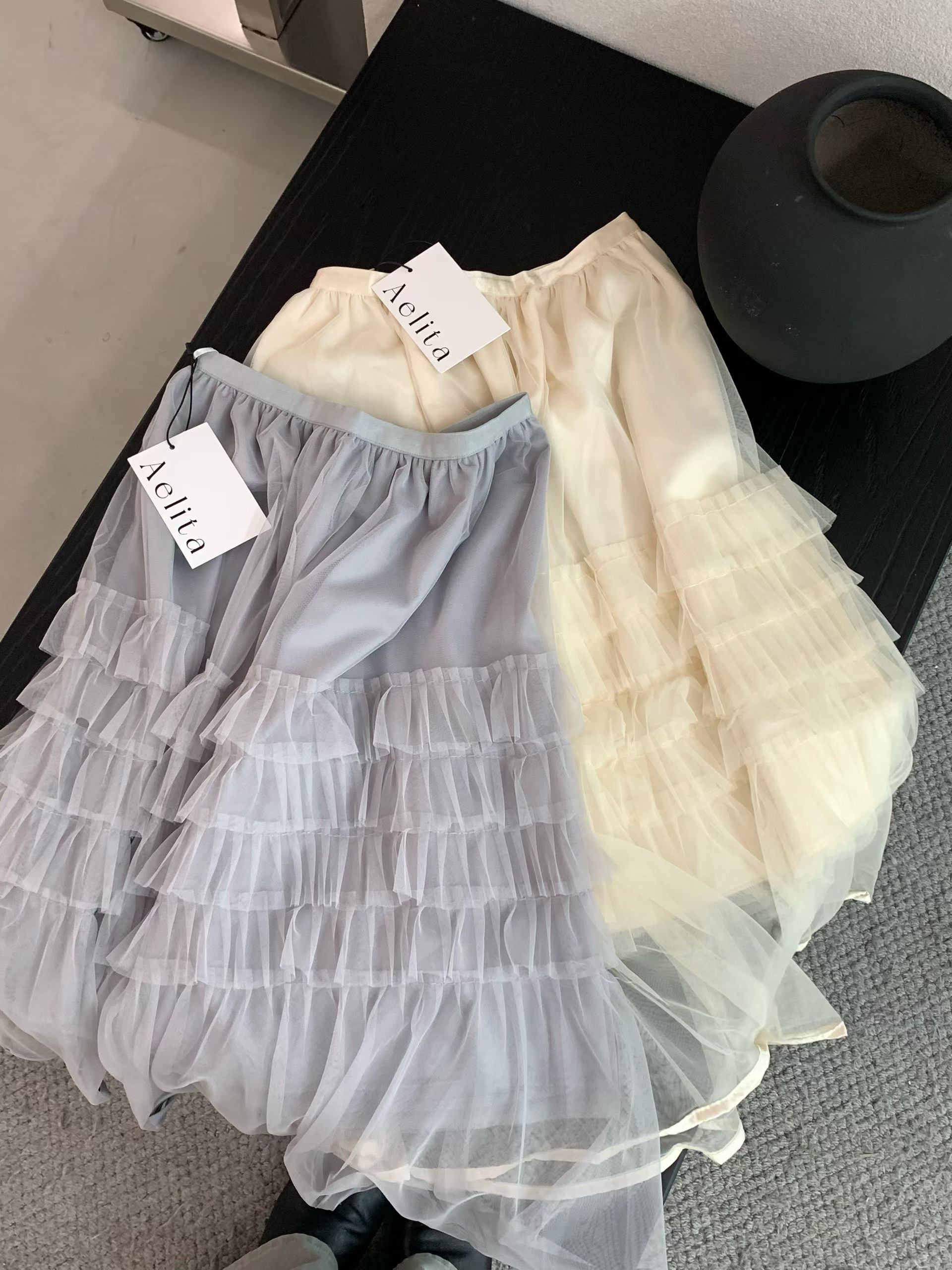 Aelita 2026春季新款简约百搭高腰网纱显瘦半身裙