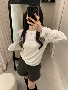 饺子家 2025冬季新款韩系简约百搭圆领修身显瘦天丝羊毛打底衫