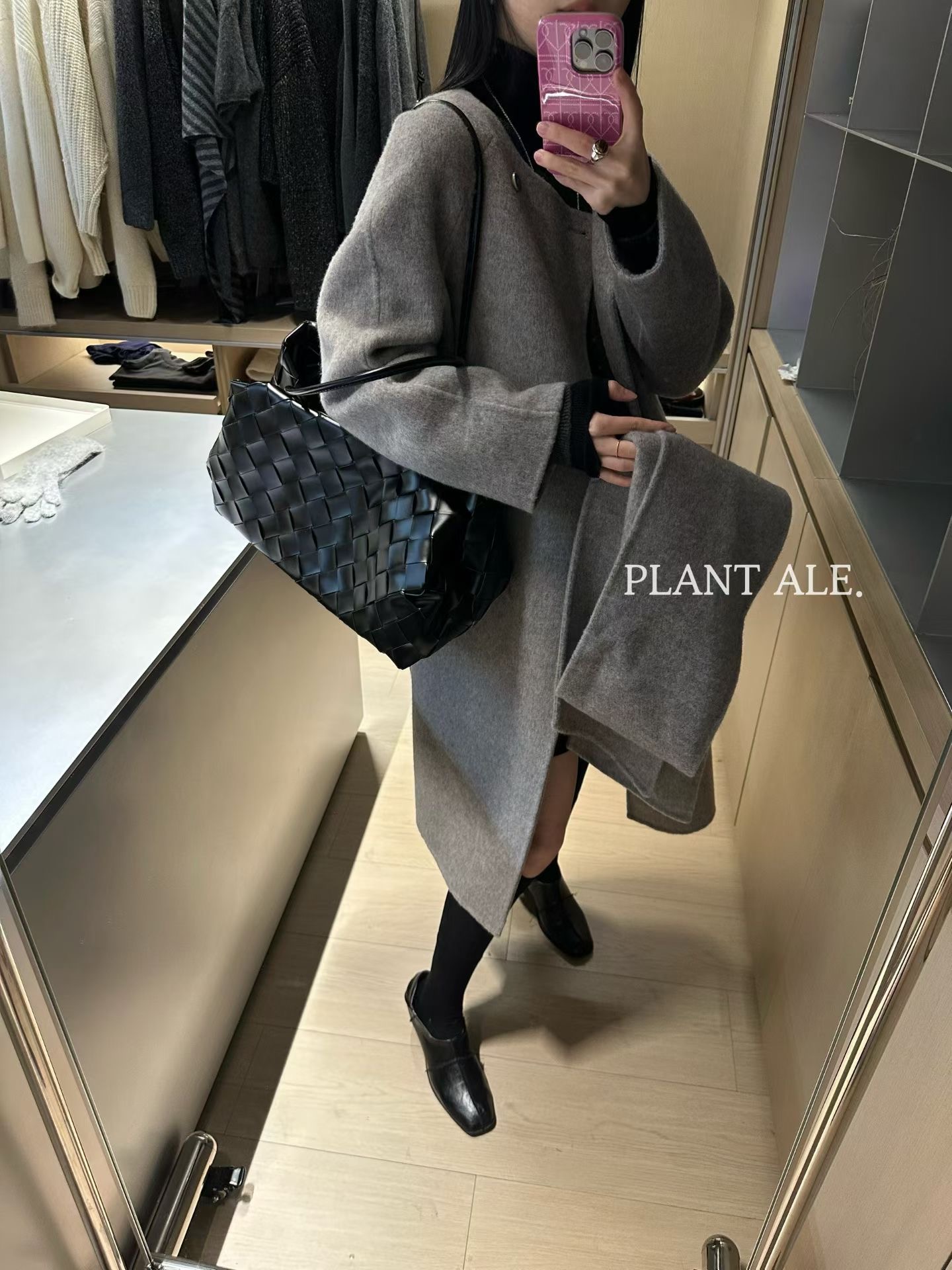 Plant ale 2025冬季新款韩系百搭双排扣羊绒羊毛大衣配围巾