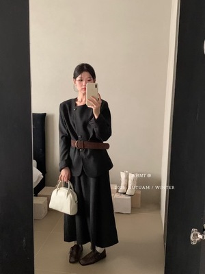 WHMT 2025早秋新款韩版时尚百搭显瘦西装外套+半身裙套装