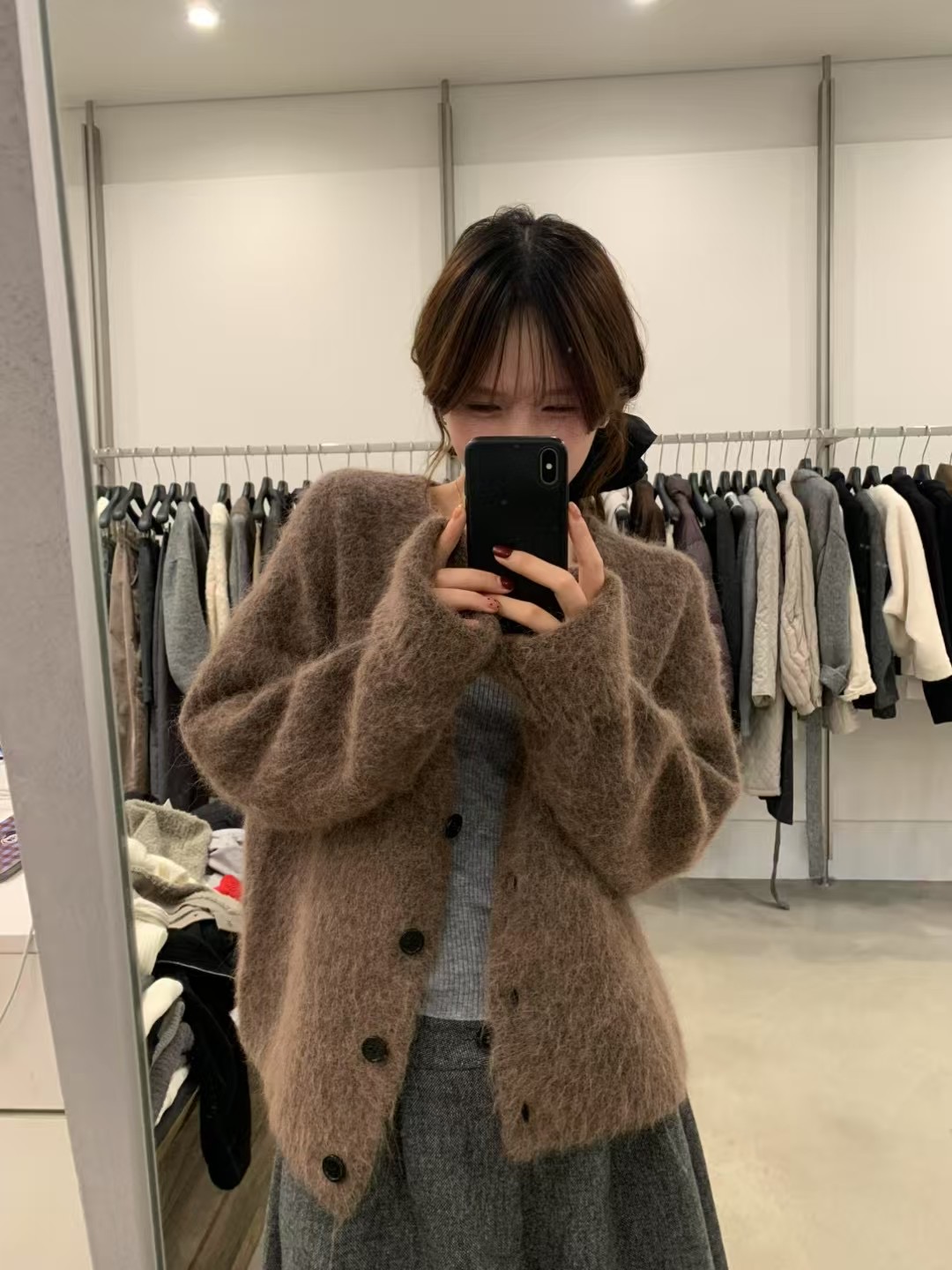 Low flat 2025冬季新款韩系简约百搭V领宽松羊毛开衫