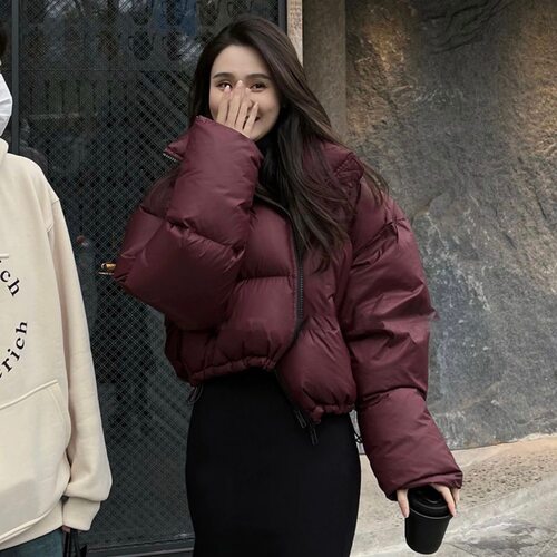 正品牌羽绒服女2025新款短款宽松加厚保暖韩系小个子立领面包服