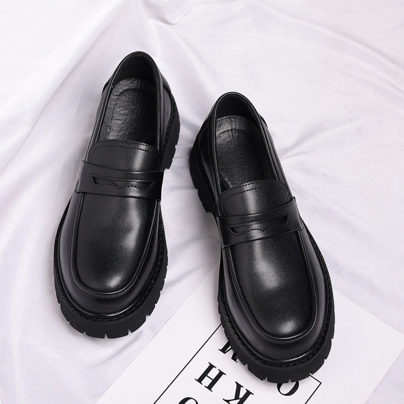 正品牌青少年一脚蹬乐福鞋2025年厚底鞋黑色时尚经典男士休闲皮鞋