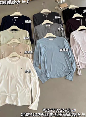 闰熙2665-5正品A100天丝羊毛圆领小羊刺绣长袖T恤女简约百搭早秋t