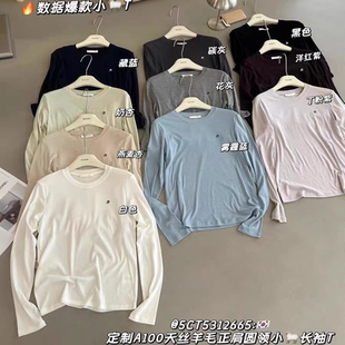 T恤女简约百搭早秋t A100天丝羊毛圆领小羊刺绣长袖 闰熙2665 5正品