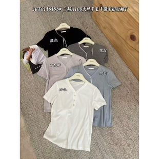 T恤打底衫 RUNXI闰熙6196 3正品 天丝羊毛半扣V领短袖 显瘦Tee 女修身