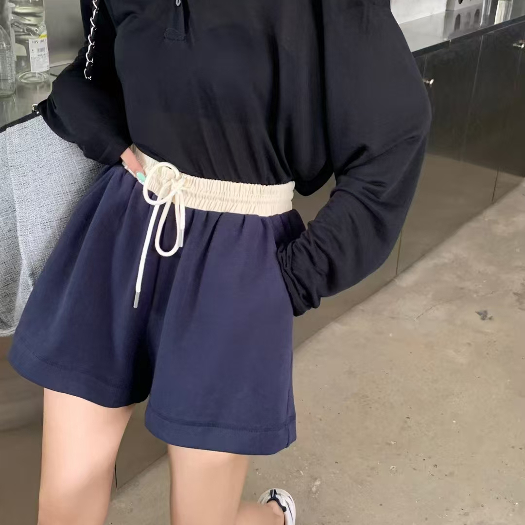 闰熙R家1667-5定制棉绑带松紧腰休闲百搭短裤女25夏a字阔腿运动裤