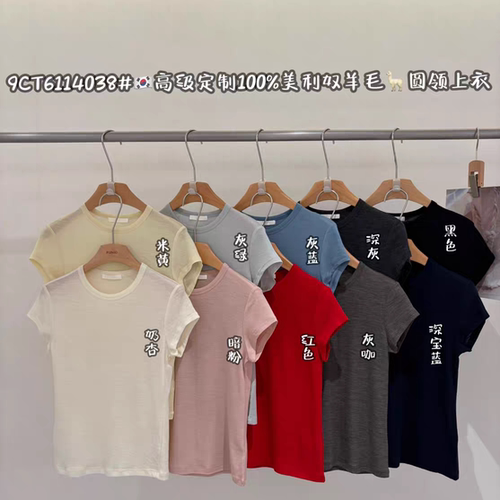 闰熙美利奴羊毛修身短袖T恤女