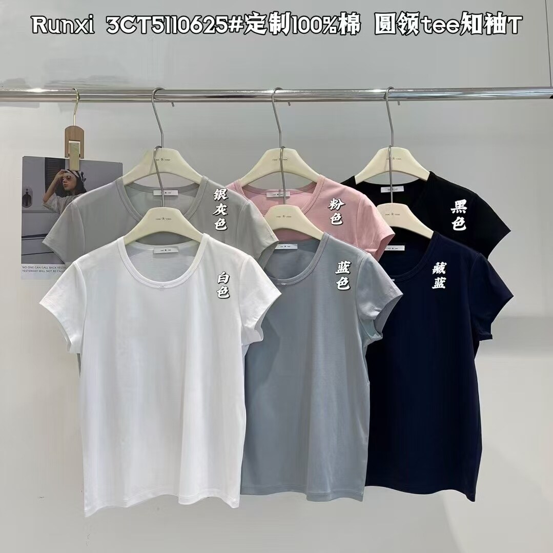 闰熙100%纯棉圆领短袖T恤女图片