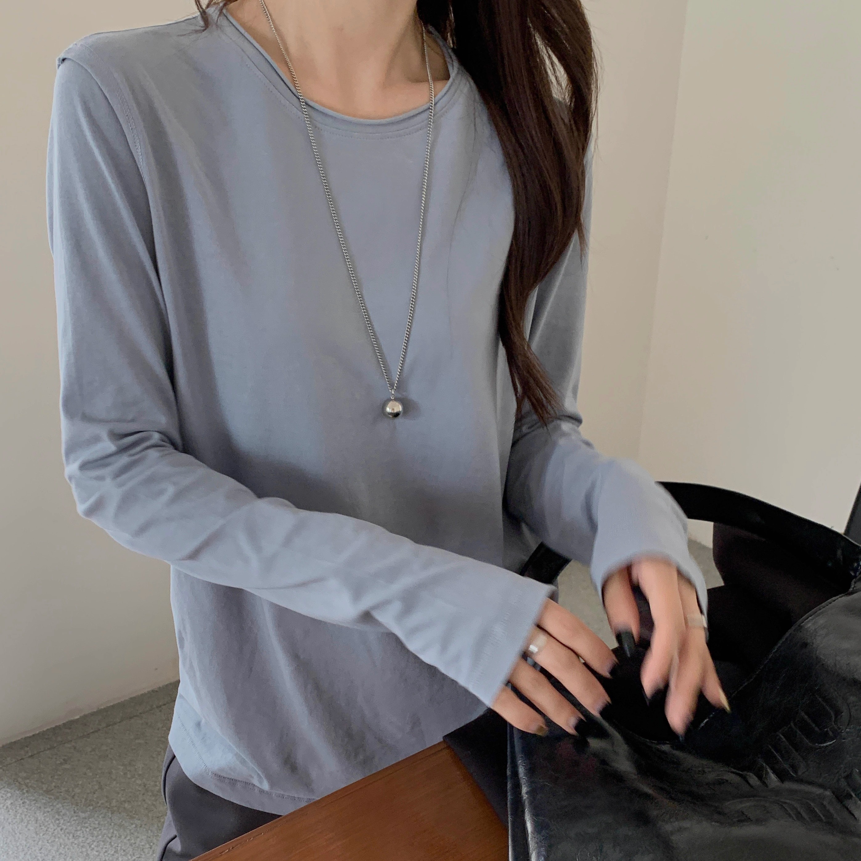 长袖t恤女秋冬女装剪边打底衫