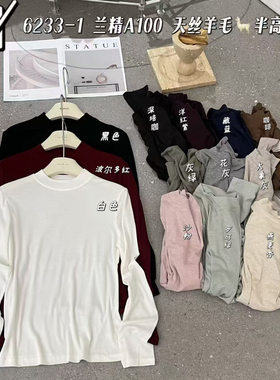 闰熙R家6233-9秋季新品小立领天丝羊毛长袖T恤打底衫舒适百搭上衣
