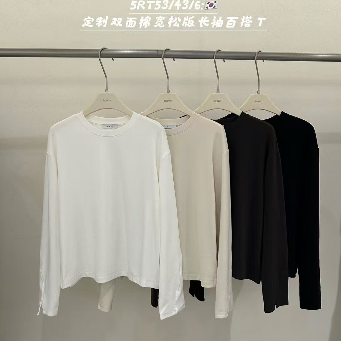 闰熙双面磨毛棉宽松百搭T恤