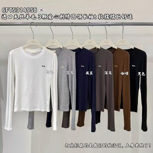 女舒适上衣秋 T恤打底衫 闰熙RUNXI4958 6天丝羊毛爱心刺绣圆领长袖