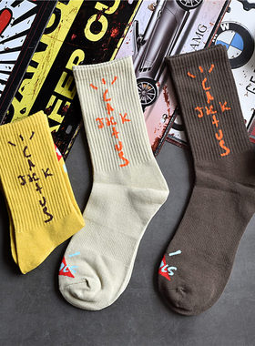 仙人掌大地色棉运动中筒袜子男女欧美街头百搭长袜男潮女ins搭配