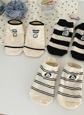 小狗刺绣船袜女士ins透气短袜防滑学院风可爱百搭休闲棉袜子