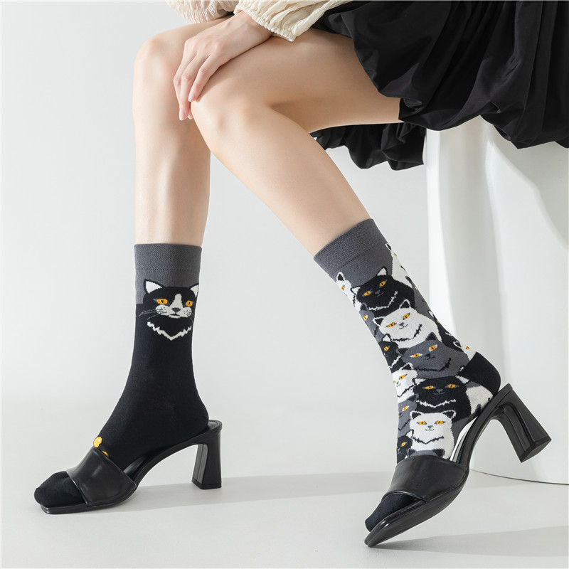 不对称ab袜子卡通条纹动物彩色