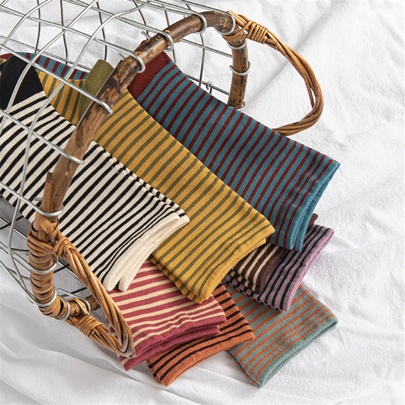 法式素色基础款条纹棉质学院风袜