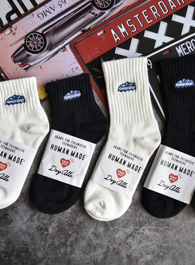 冬透气白色日系潮雪山刺绣山脉中短筒袜纯棉运动男女ins街头百搭