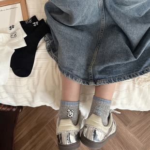 刺绣字母小狗AB款袜子ins卡通日系百搭可爱透气棉短袜低帮