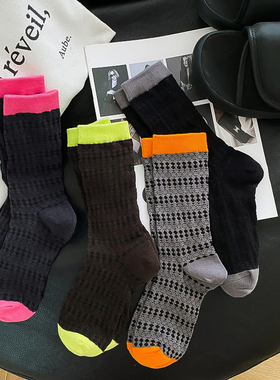 夏薄款镂空网眼棉袜子拼色复古冰丝黑色女百搭透肉网红ins中筒袜