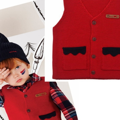 韩版童装2025新款春秋红色男童马甲儿童休闲毛线背心宝宝针织开衫