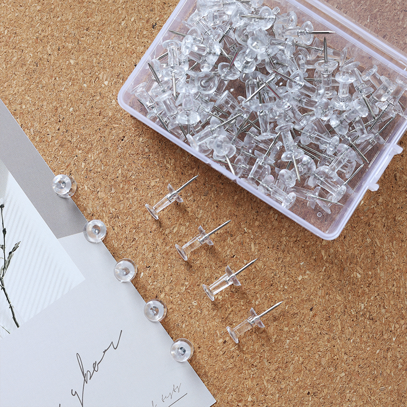 100个透明图钉幼儿园作品展按钉软木板毛毡板白色工字钉照片固定