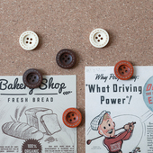 6个复古木质纽扣图钉软木板毛毡板照片墙装 饰按钉圆形工字钉