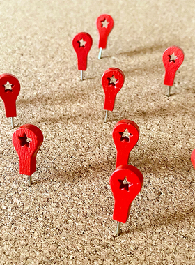 30个星标图钉创意地图标注红色立体木质软木板照片墙装饰毛毡按钉