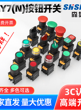 SAY7-N带灯按钮开关带指示灯24V自复位220自锁按压式绿色22mm旋钮