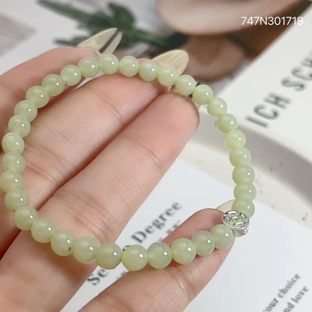 s925纯银手镯女生小众时尚高级感和田玉串珠手环简约个性百搭手串