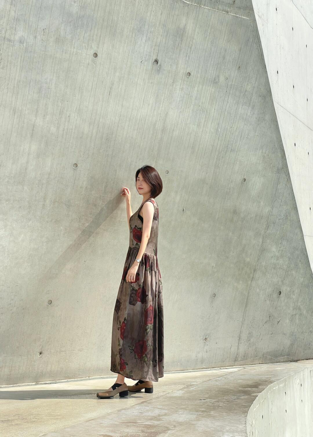 UMASTAND·灰烬玫瑰深灰脏染背心连衣裙 进口铜氨丝面料