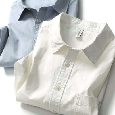 全棉水洗！出口外贸高端尾货男装夏季纯棉水洗休闲短袖衬衫衬衣男