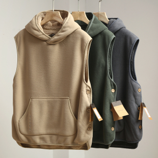 叠穿神器 外贸尾单秋冬男女开叉连帽羊羔绒保暖背心马甲情侣外套