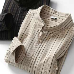 衬衫 春秋纯棉宽松条纹休闲长袖 衬衣男 出口外贸原单尾货男装 全棉