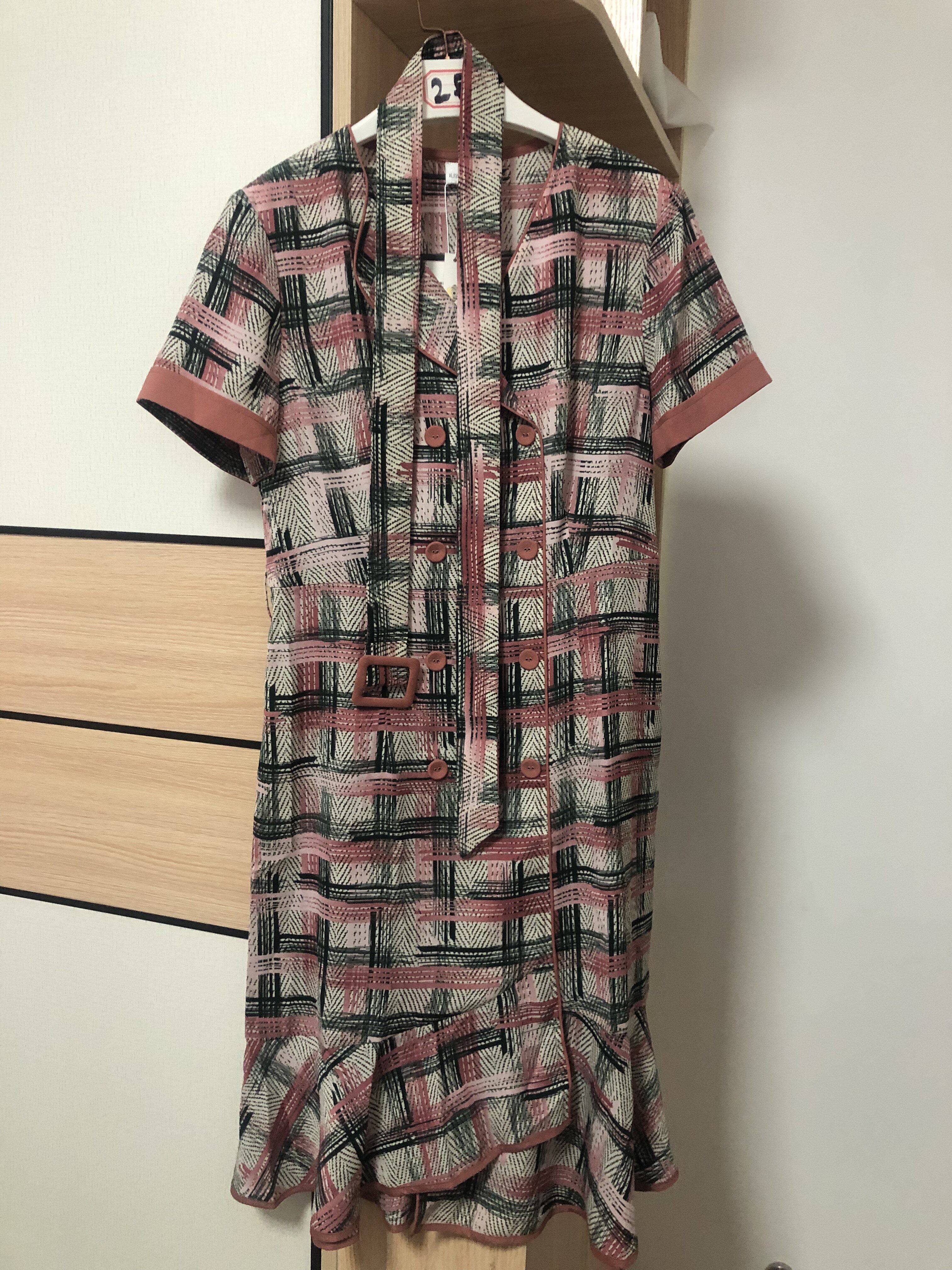 小夏品牌撤柜折扣清仓女装连衣裙 通勤短袖常规印花格子鱼尾短裙