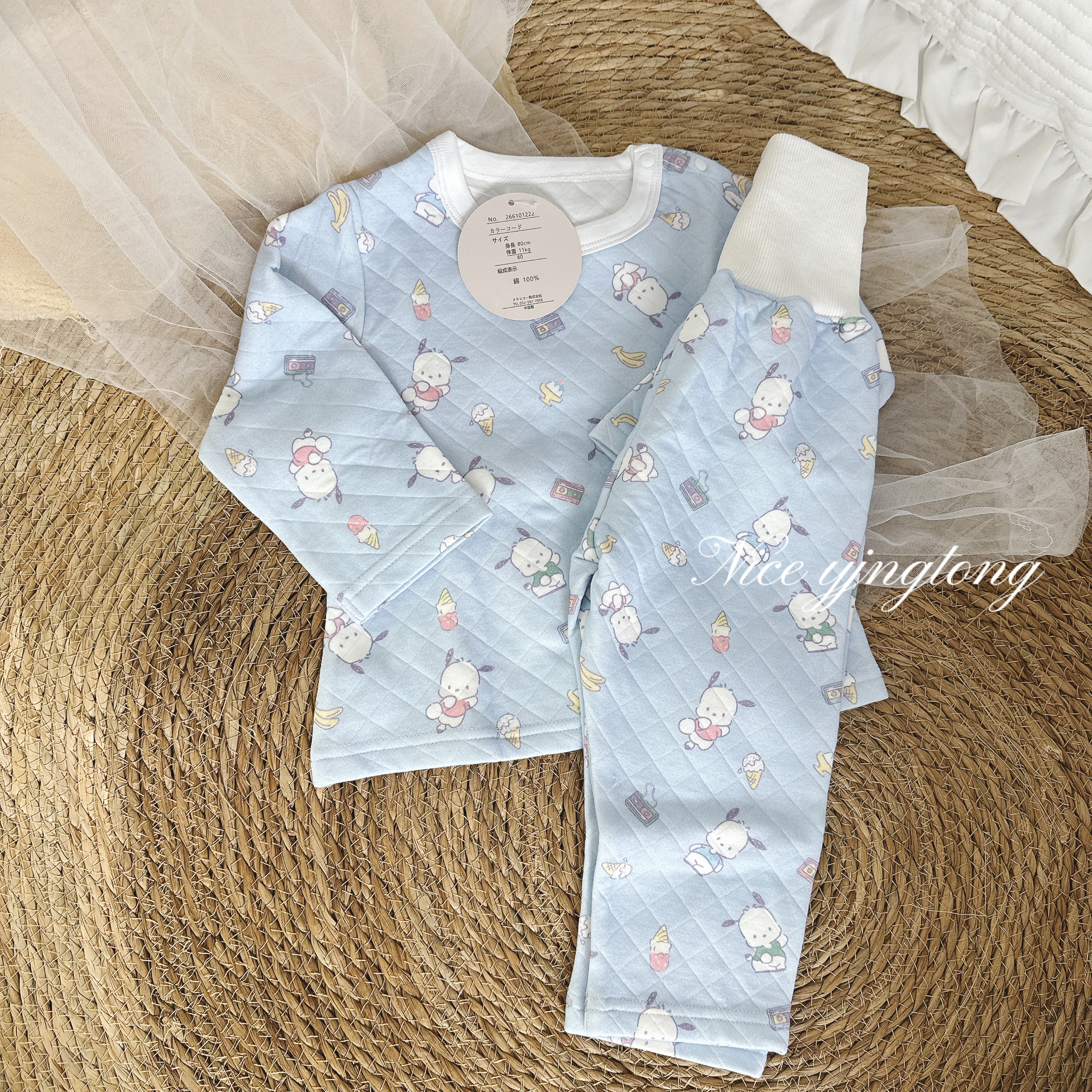 日单卡通儿童秋冬空气棉保暖内衣套装男女童高腰护肚家居服套装