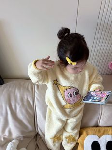 亲子家居加厚款 保暖软糯a类 星星人半边绒连体衣爬服分体套装