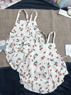 爬服 薄款 日单小码 新生儿合集可爱樱桃吊带连体衣女宝宝夏季