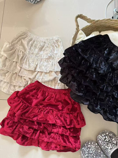 儿童三色丝绒高级感蛋糕裙短裙蓬蓬裙春秋款 半身裙女童裙子