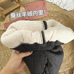 裤 童男女宝羊毛蚕丝超厚保暖冬款 子束脚直筒拼色 一件过冬