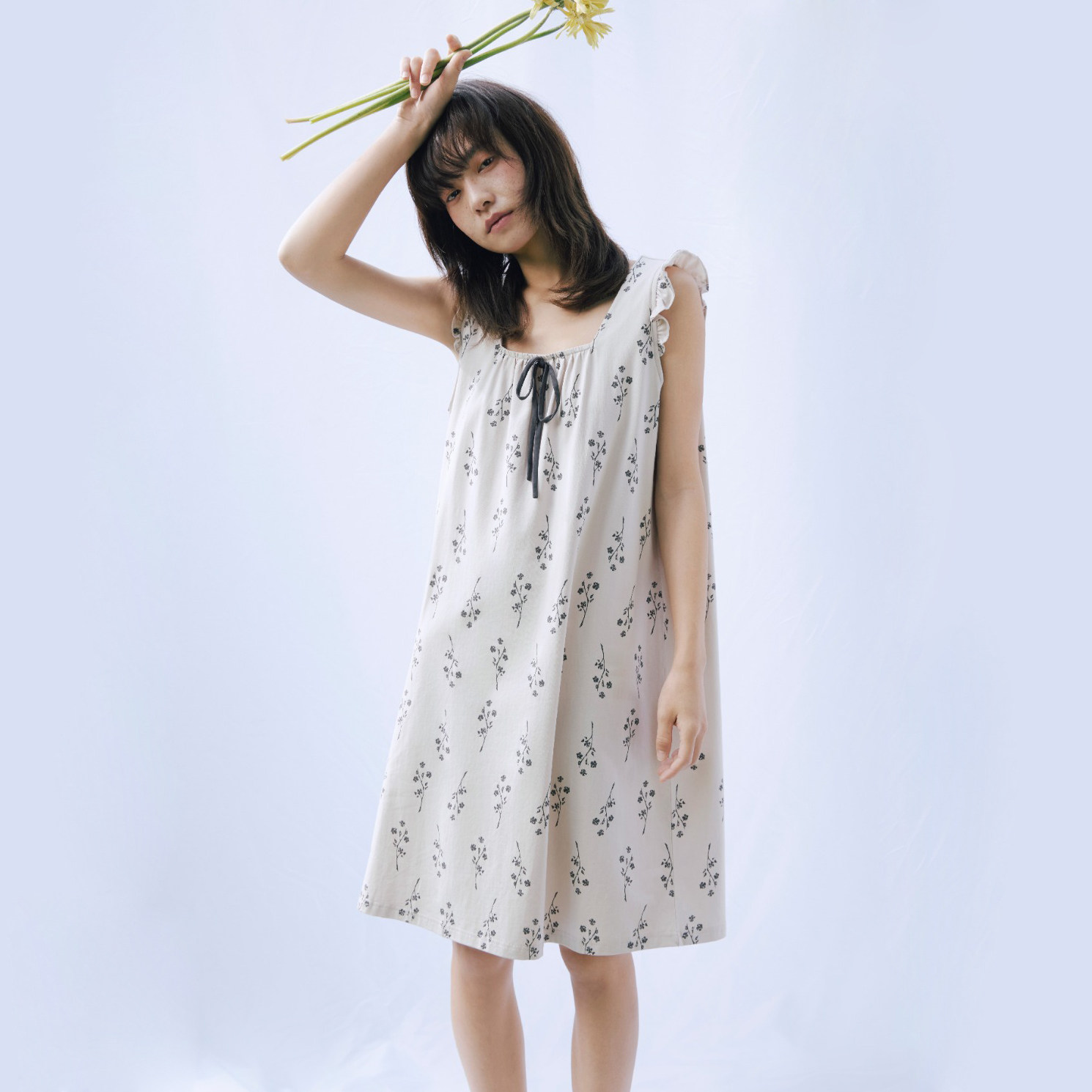 伊姿娇娜夏季新款女士方领无袖睡裙贝贝安莫棉甜美休闲家居服外穿