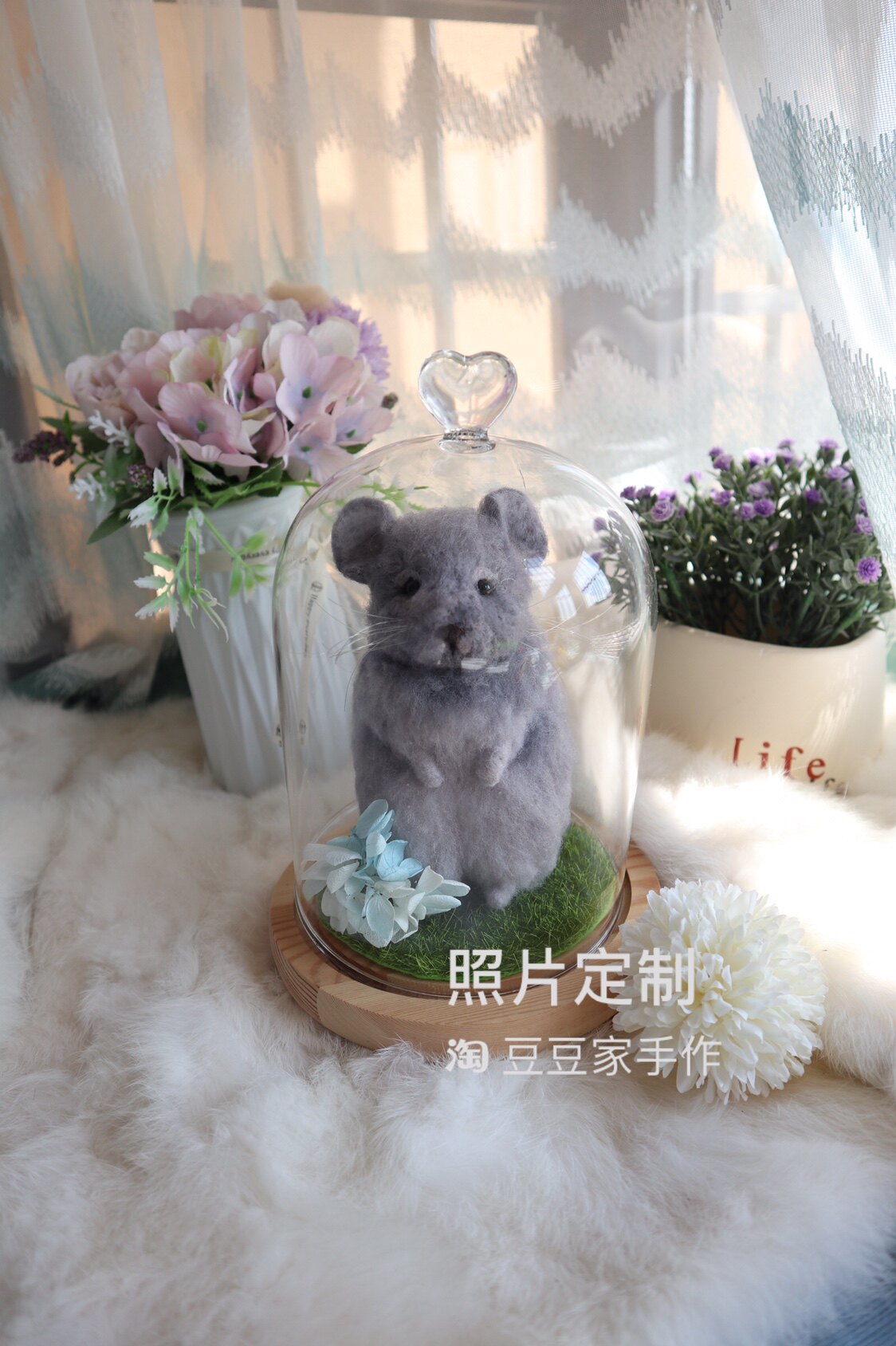 照片定制宠物龙猫玻璃罩摆件仓鼠