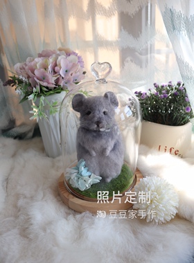 照片定制宠物龙猫玻璃罩摆件仓鼠豚鼠羊毛毡手工成品创意生日礼物