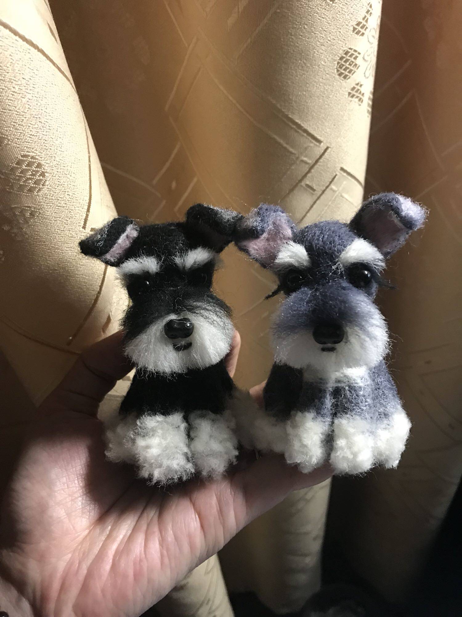 羊毛毡雪纳瑞椒盐色黑色全身照片定制仿真狗狗钥匙扣创意礼物女