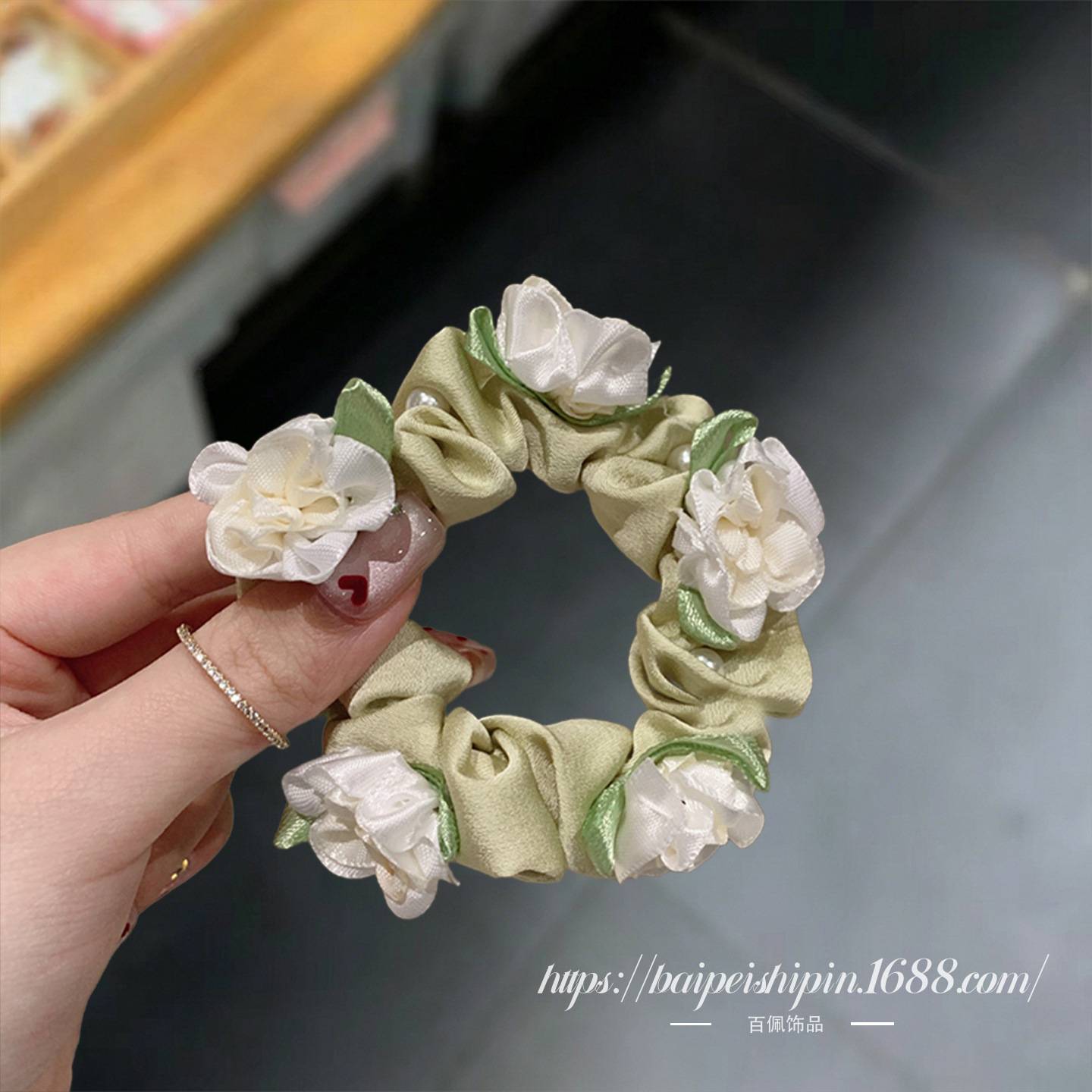绿色小花朵发圈甜美马尾头绳