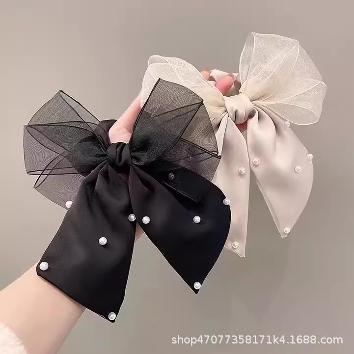 轻奢结发饰高级精致大肠珍珠网纱