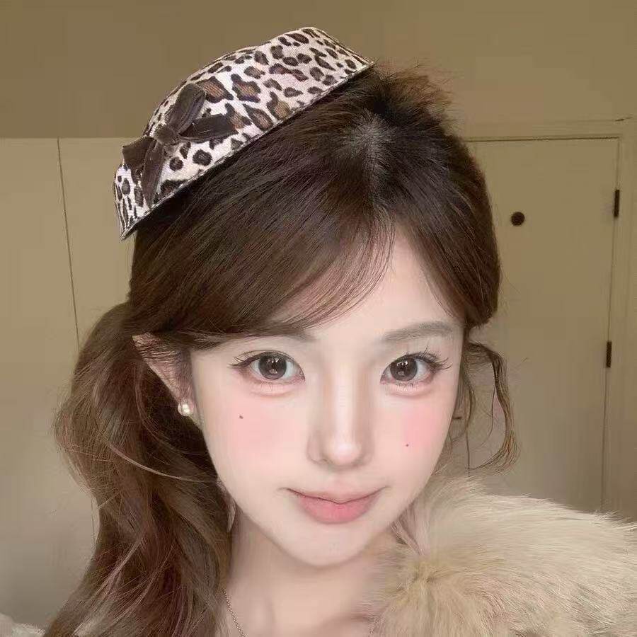 豹纹结格纹小礼帽发夹女发饰夹子