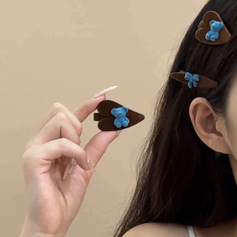 美拉德植绒发夹女复古棕蓝色