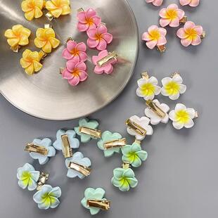 可爱鸡蛋花朵发夹小号儿童粉色侧边蓝色古风边夹刘海白色夹子头饰